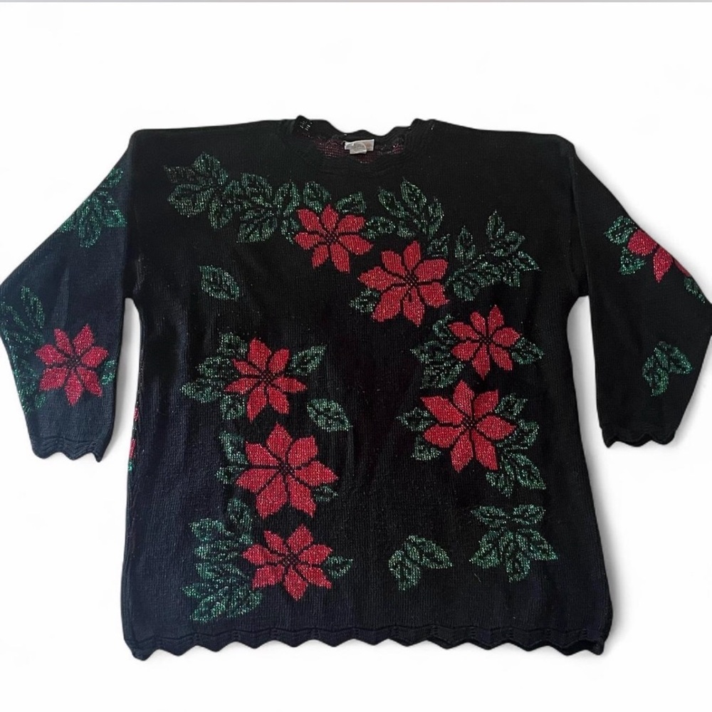 Vintage Holiday Time Poinsettia Knit Christmas Sweater (22W)